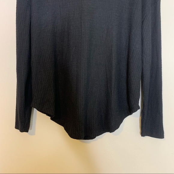 NWT Gibson Black Thermal Waffle Knit Tie Front Button Down Top XS - Picture 8 of 11